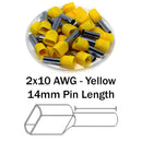 TD60014 , FER- 10 AWG Twin Wire Ferrules, 14mm Pin, Yellow, 100 Pieces