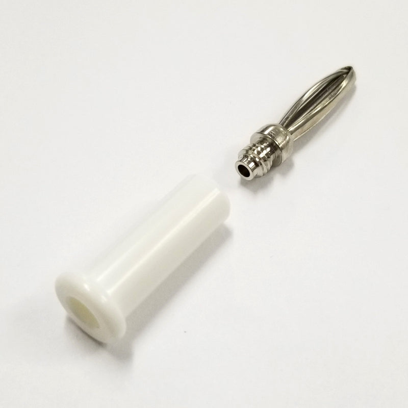 TJ-560-W, Sato Parts White Male Banana Plug ~Solder Type, 16AWG Max.