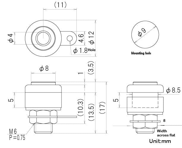 TJ-563-R, Sato Parts Red Female Banana Jack, Panel Mount