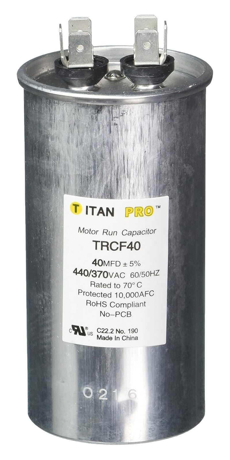 Titan Pro TRCF40, 40uF @ 440/370V AC, Motor Run Capacitor (MRRC440V40)