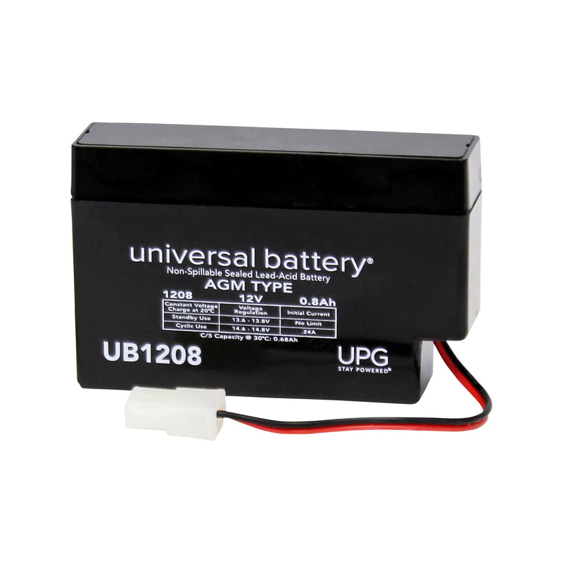 UPG UB1208-WL, 12V @ 0.8AH Sealed Lead Acid (SLA) Battery w/ 2 Pin Amp Connector