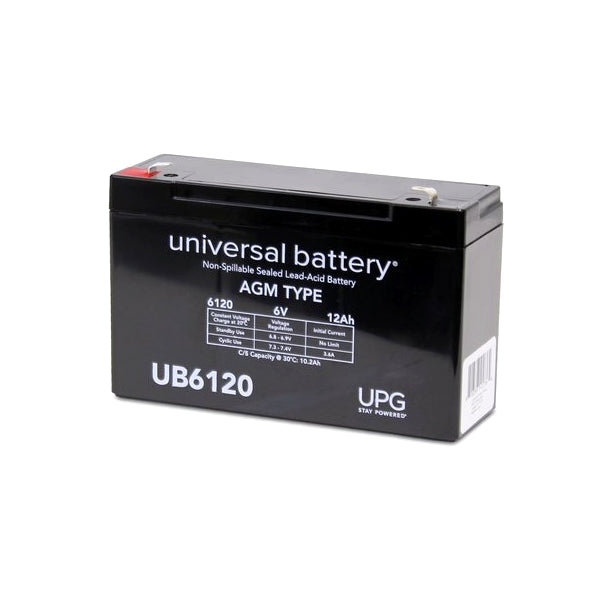 UPG UB6120 F1, 6V @ 12AH Sealed Lead Acid (SLA) Battery w/ 0.187" Terminals