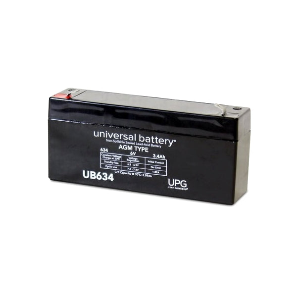 UPG UB634 F1, 6V @ 3.4AH Sealed Lead Acid (SLA) Battery w/ 0.187" Terminals