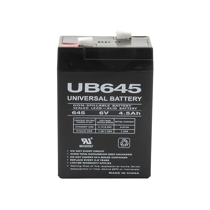 UPG UB645 F1, 6V @ 4.5AH Sealed Lead Acid (SLA) Battery w/ 0.187" Terminals