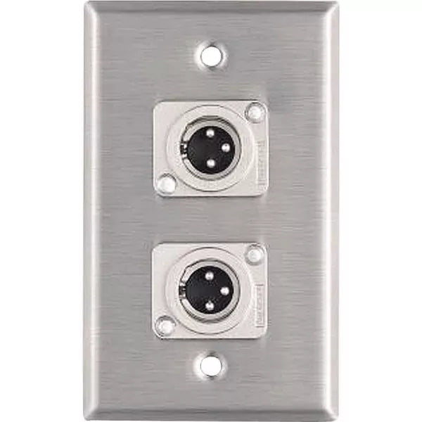 ProCo WP1008 Single-Gang Stainless Wall Plate with 2 Male XLR Connectors