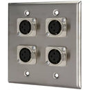 ProCo WP2035 2-Gang Stainless Wall Plate with 4 Female XLR Connectors