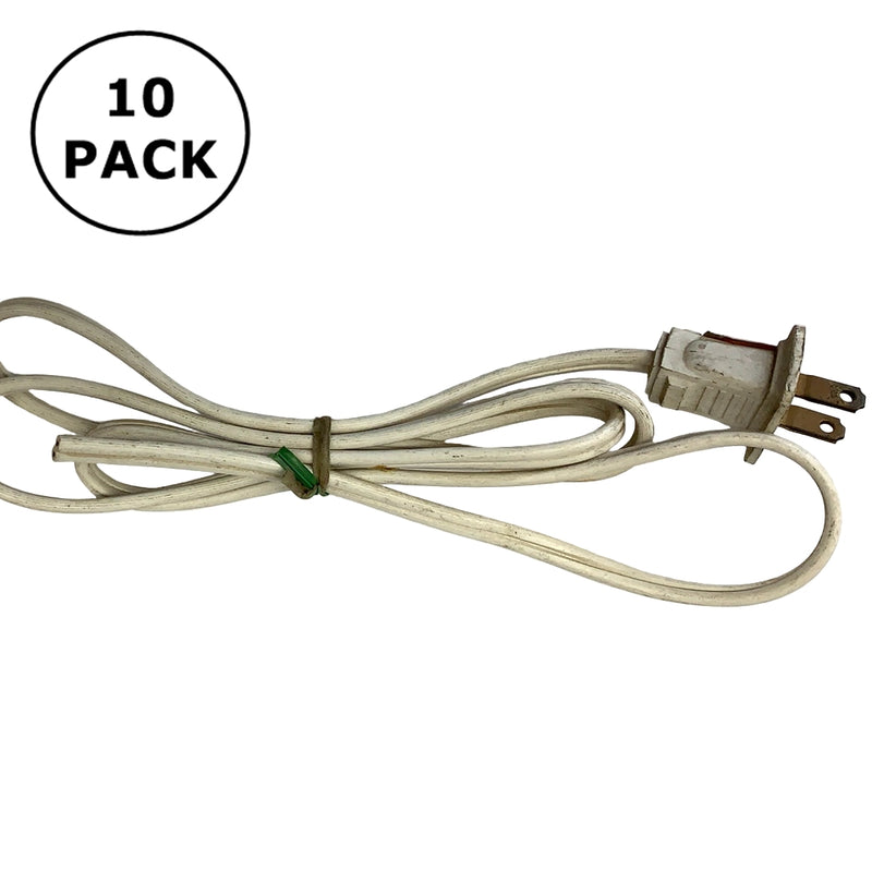 XS130-WHITE-10PK, 6 Foot White AC Cords AC Male Plug to Bare Ends ~ 10 Pack