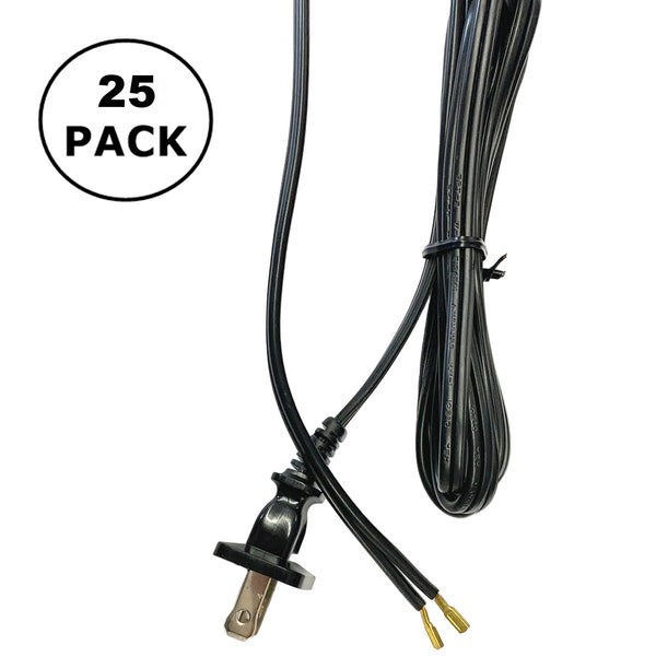 XS130-T-BLACK-25PK, 6 Foot Black AC Cords for 0.110" Box Fan Terminals ~ 25 Pack