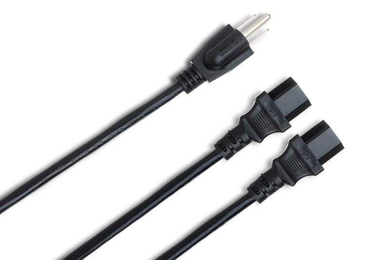 YIE-406, Hosa Power Y Cable, Dual IEC C13 to NEMA 5-15P, 1.5 ft