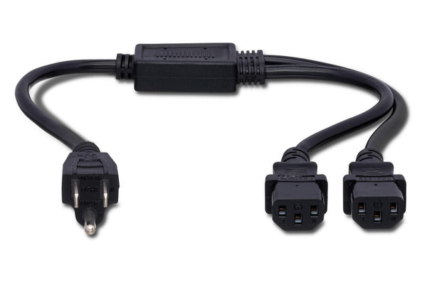 YIE-406, Hosa Power Y Cable, Dual IEC C13 to NEMA 5-15P, 1.5 ft