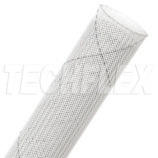 TechFlex braided sleeve CCF1.25TW Flame Ret. 1 1/4", White w/ Black Tracer Per Ft