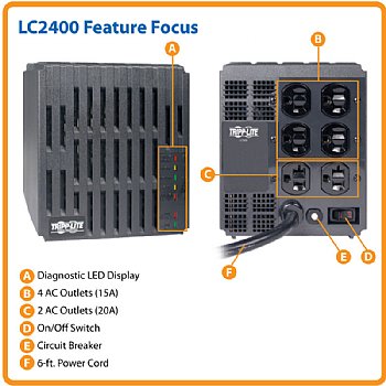 LC2400, Tripplite Power Conditioner, 20A Max Amps, 120V Input Voltage, 120V Output Voltage, 2,400 W Output Watts