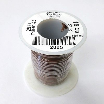 25' 18AWG BROWN Hi Temp PTFE Insulated Silver Plated 600 Volt Hook-Up Wire - MarVac Electronics