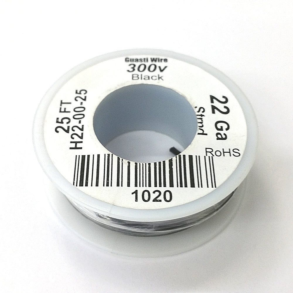 H22-00-25 25FT 22AWG BLACK Stranded Electronic Hook Up 300V Wire UL100 ...