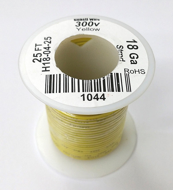 18 AWG Gauge Stranded YELLOW 300 Volt, UL1007 PVC Hook Up Wire 25ft Roll 300V