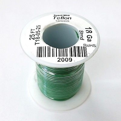 25' 18AWG GREEN Hi Temp PTFE Insulated Silver Plated 600 Volt Hook-Up Wire - MarVac Electronics