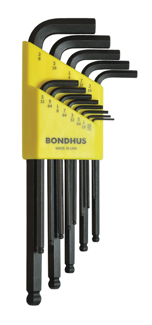 Bondhus 10937, 13 Piece Standard Set, Hex End Balldriver L-Keys ~ 0.050" to 3/8"