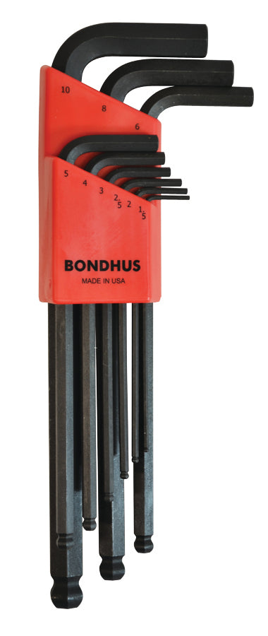 Bondhus 10999, 9 Piece Metric Set, Hex End Balldriver L-Keys ~ 1.5mm to 10mm