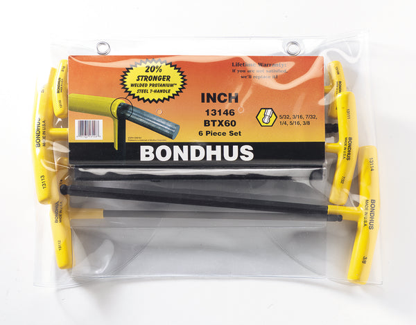Bondhus 13146, 6 Piece Standard T-Handle Hex Balldriver Set (5/32" to 3/8")