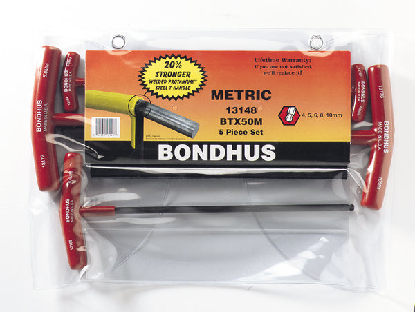Bondhus 13148, 5 Piece Metric T-Handle  Hex Balldriver Set (4.0mm to 10.0mm)