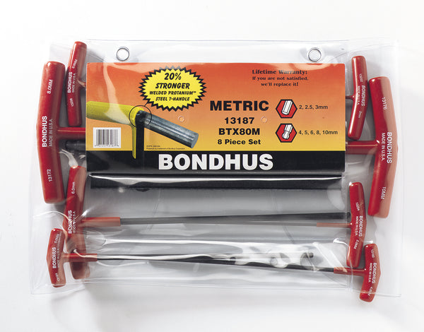 Bondhus 13187 8 Piece Metric T-Handle Hexdriver/Balldriver Set (2.0mm to 10.0mm)