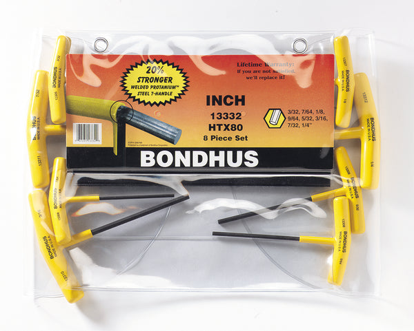 Bondhus 13332 (HTX80) 8 Piece Inch T-Handle Hexdriver Set (3/32" to 1/4")