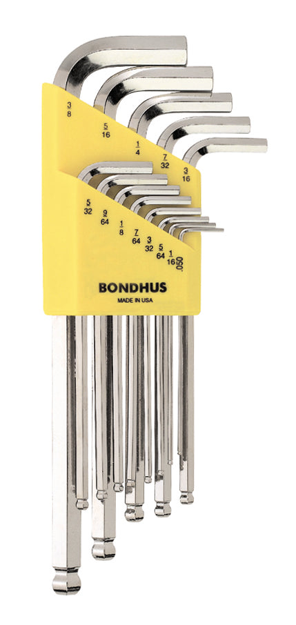 Bondhus 16937, 13 Piece Standard Set, Hex End Balldriver L-Keys ~ 0.050" to 3/8"