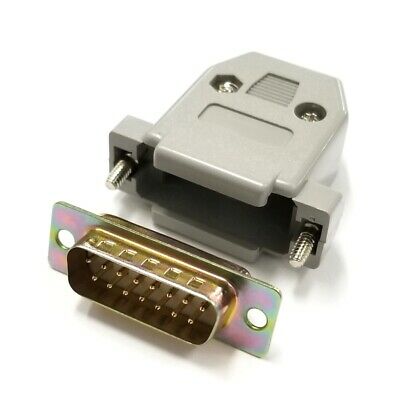 DB 15 Pin Male D-Sub Cable Mount Connector w/ Plastic Cover & Hardware DB15