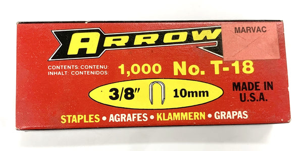 Arrow Fastener # 186, 3/8" (10.0mm) Steel Staples for T18 ~ 1,000 Count Box