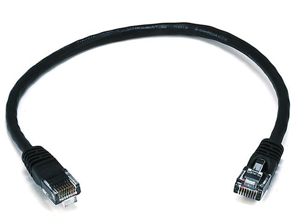 1 Foot BLACK CAT6 Ethernet Patch Cable with Snagless Flexboot Ends 72-111-1-BK