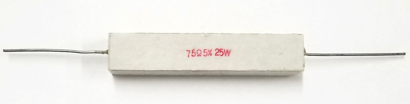 Lot of 2, 75 Ohm 25 Watt Wirewound Ceramic Power Resistors 25W (25W075)