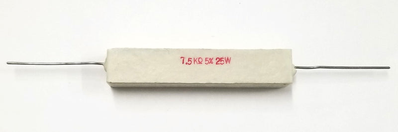 Lot of 2, 7.5K 7,500 Ohm 25 Watt Wirewound Ceramic Power Resistors 25W (25W275)