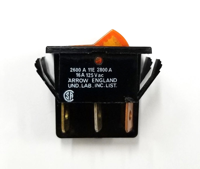 Arrow 2600A11E DPST ON-OFF 125V Amber Neon Lighted Rocker Switch 10A @ 125V AC