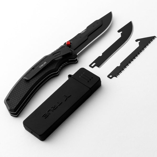 TRUE TRU-FMK-0005 Replaceable Blade Knife + Blade Case and 2 extra Blades