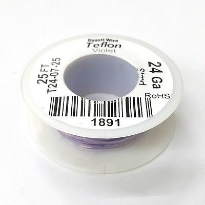25' 24AWG VIOLET Hi Temp PTFE Insulated Silver Plated 600 Volt Hook-Up Wire - MarVac Electronics