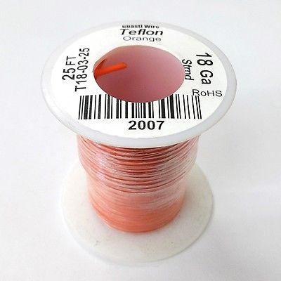 25' 18AWG ORANGE Hi Temp PTFE Insulated Silver Plated 600 Volt Hook-Up Wire - MarVac Electronics