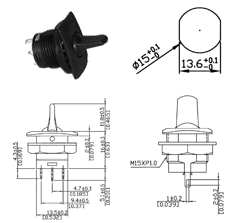 Philmore 30-10322 SPDT ON-ON, Round Paddle Lever Toggle Switch 6A@125V AC