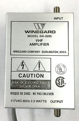 Winegard DA-0205 VHF Amplifier 16dB 54-88MHz, 100-300MHz, 470-890MHz 117Vac - MarVac Electronics