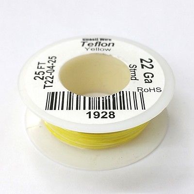 25' 22AWG YELLOW Hi Temp PTFE Insulated Silver Plated 600 Volt Hook-Up Wire - MarVac Electronics