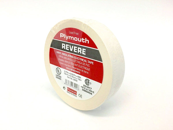 Plymouth Rubber # 3902, 3/4" x 0.007" x 60FT Roll of 600V WHITE Vinyl Tape