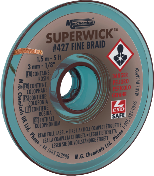 MG Chemicals 427 (#5) 5 Foot Length of 0.120" (3.0mm) Width Fine Braid Solder Wick, Static Free (SMT) Spool