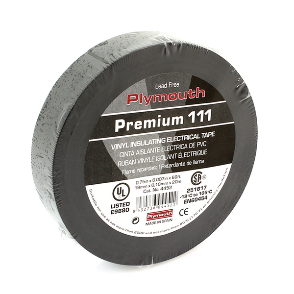 Plymouth Rubber # 4452, Premium 111 , 3/4" x 66Ft Roll of  600V Vinyl Tape