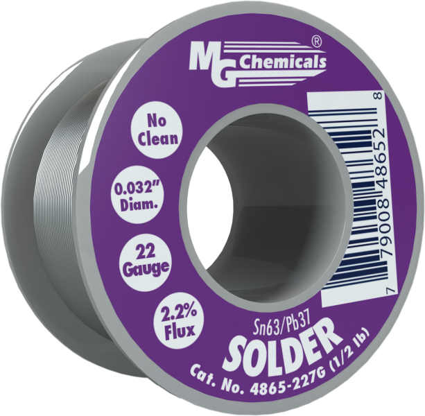 MG Chemicals 4865-227G, 227 gram (0.5 lb.) Roll of Sn63/Pb37, (22ga) .032'' Diameter No Clean Flux Core Solder