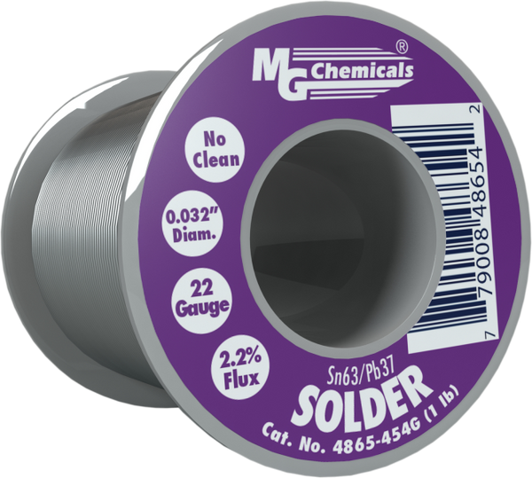 MG Chemicals 4865-454G, 454 gram (1.0 lb.) Roll of Sn63/Pb37, (22ga) .032'' Diameter No Clean Flux Core Solder