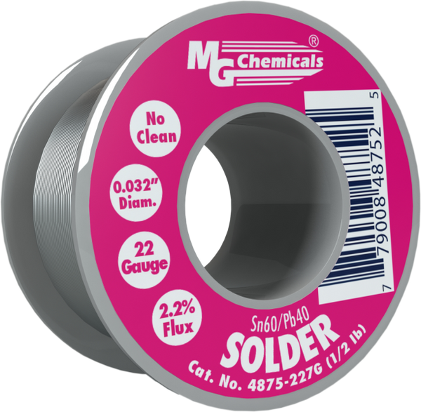 MG Chemicals 4875-227G, 227 gram (0.5 lb.) Roll of Sn60/Pb40, (22ga) .032'' Diameter No Clean Flux Core Solder