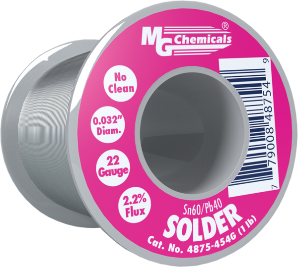 MG Chemicals 4875-454G, 454 gram (0.5 lb.) Roll of Sn60/Pb40, (22ga) .032'' Diameter No Clean Flux Core Solder