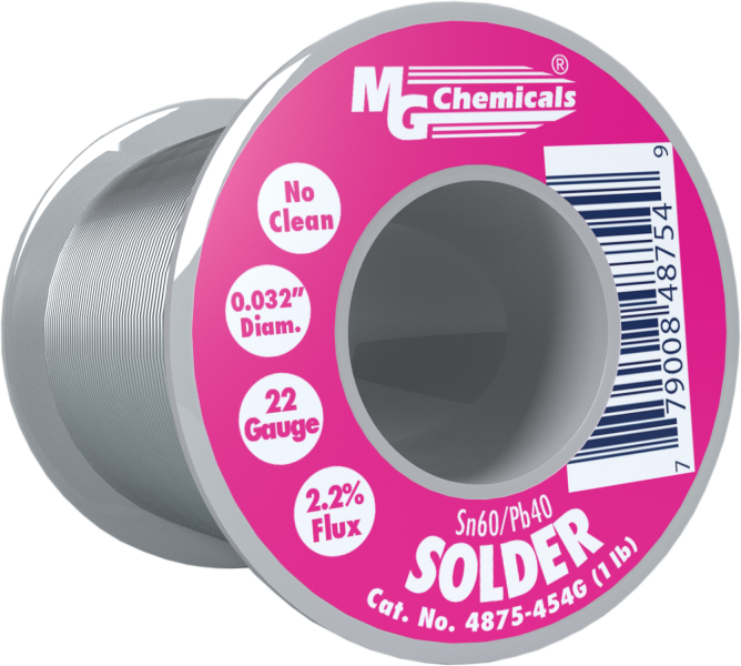 MG Chemicals 4875-454G, 454 gram (0.5 lb.) Roll of Sn60/Pb40, (22ga) .032'' Diameter No Clean Flux Core Solder