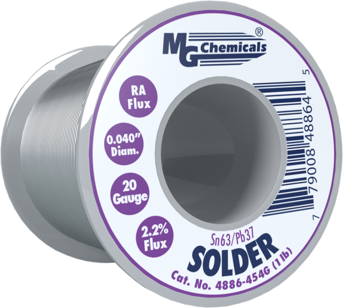 MG Chemicals 4886-454G, 454 gram (1.0 lb.) Roll of Sn63/Pb37, (20ga) .040'' Diameter Rosin Flux Core Solder
