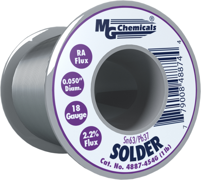 MG Chemicals 4887-454G, 454 gram (1.0 lb.) Roll of Sn63/Pb37, (18ga) .050'' Diameter Rosin Flux Core Solder