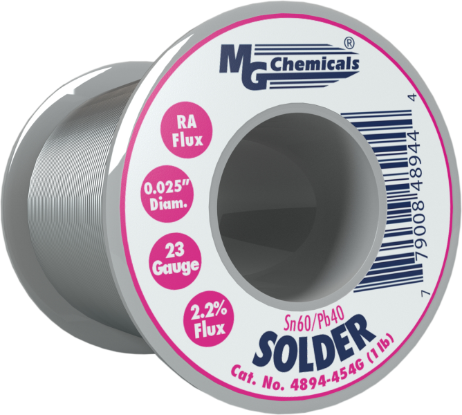 MG Chemicals 4894-454G, 454 gram (1.0 lb.) Roll of Sn60/Pb40, (23ga) .025'' Diameter Rosin Flux Core Solder